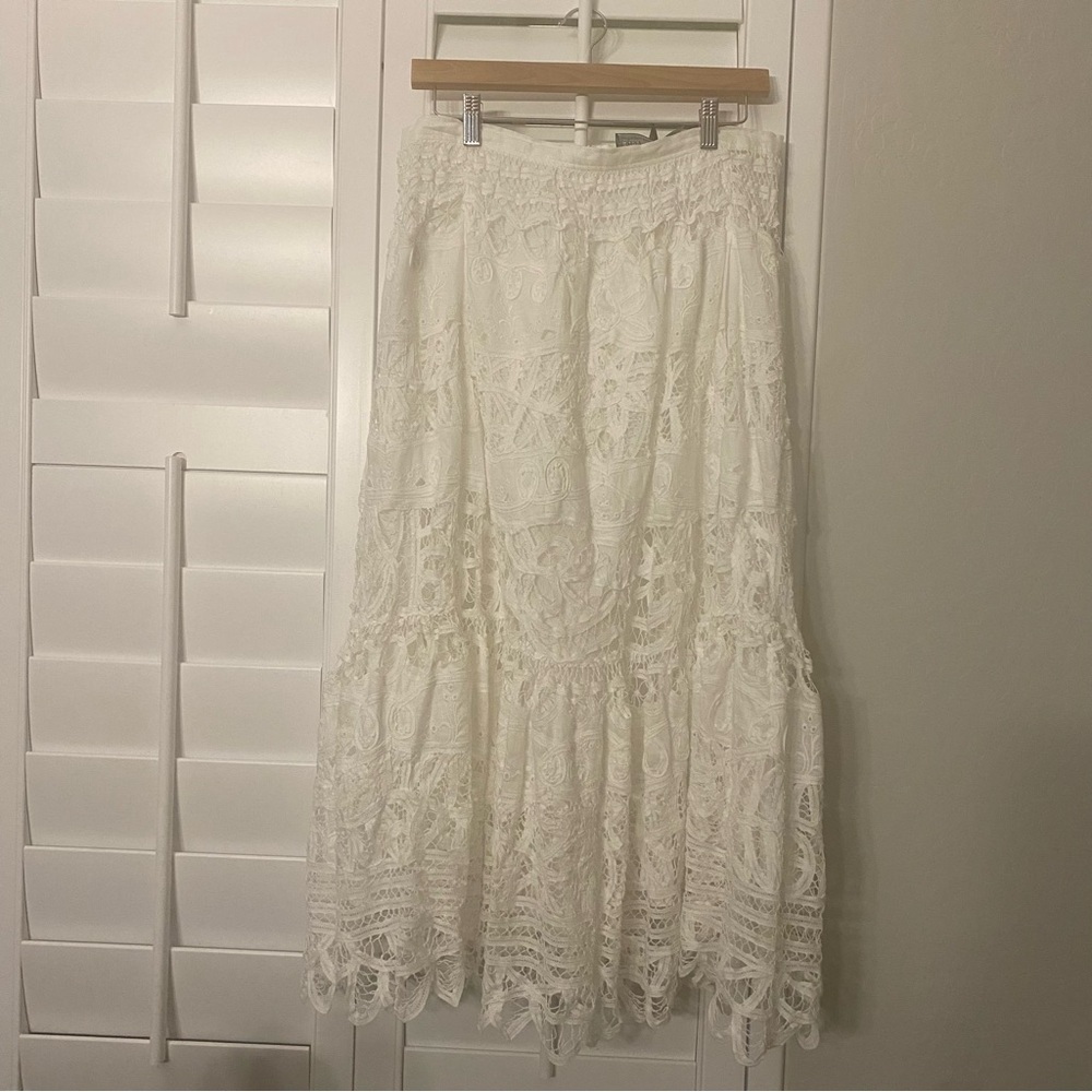 Polo by Ralph Lauren NWT White Zip Embroidered Lace Lined Maxi Skirt Sz 8